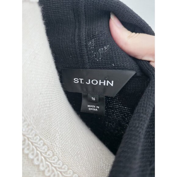 St. John Ruffle Black Waterfall Drape Wool Knit Open Cardigan Sweater 16 XL - Picture 8 of 10